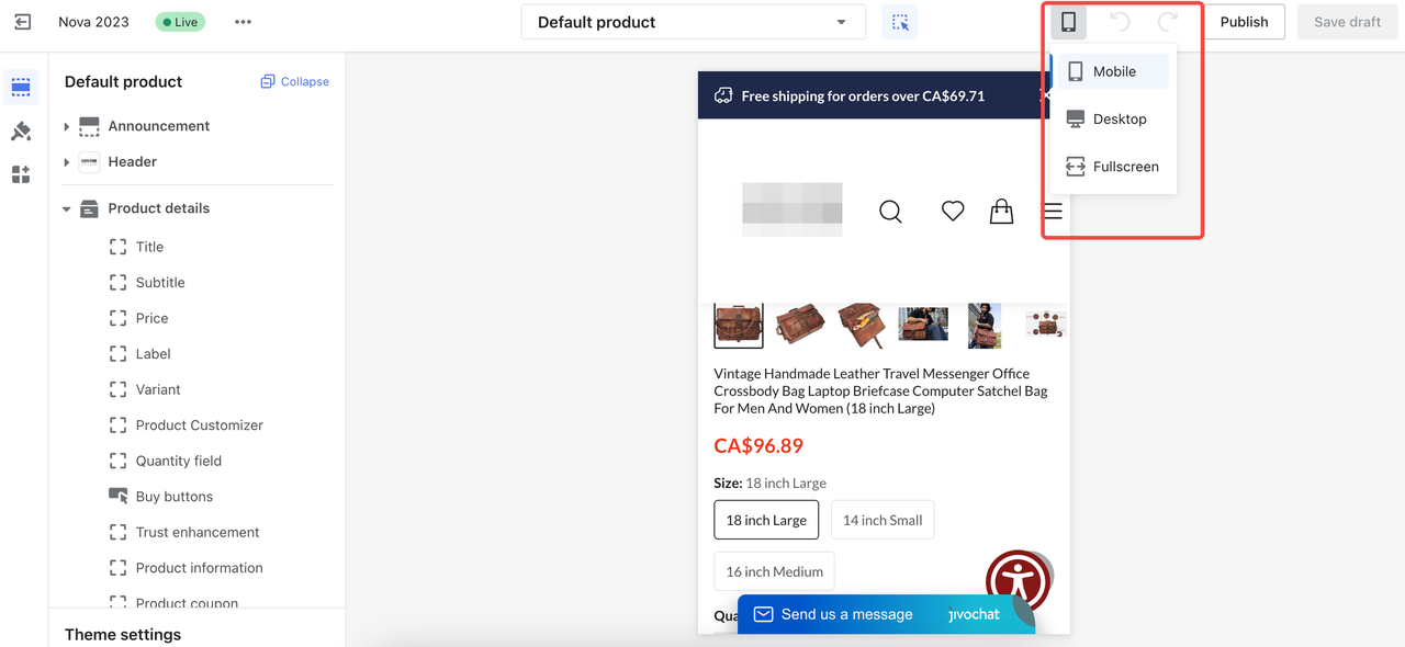 den Backend-Editor von Shoplazza